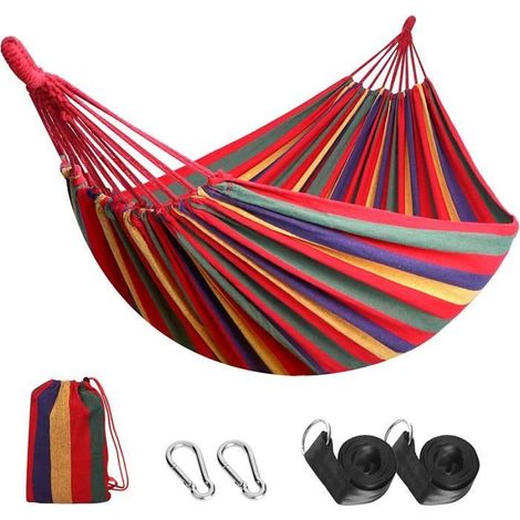 Portable camping hammock, lightweight with tree-friendly straps and carry bag, 200x150 cm. (1/4)