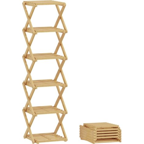 CHICFURN zapatero plegable de bambú natural 30 x 29 x 108 cm, 6 niveles, sin montaje (1/5)