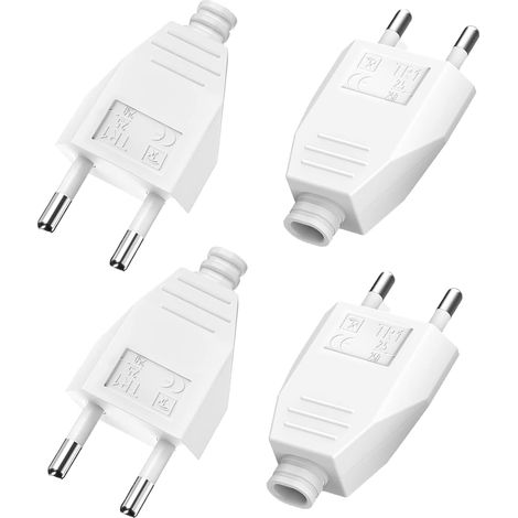 Fiche européenne, 4 pièces, fiche plate, fiche électrique (250 V, 2,5 A), fiche à 2 pôles, fiche plate, fiche européenne pour le remplacement (1/5)