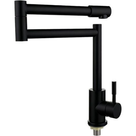 Robinet de cuisine pliable en acier inoxydable 304, rotation à 360°, design compact Disponible en 4 couleurs, noir (1/4)