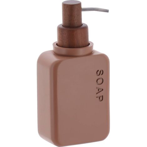 Distributeur a savon en polyresine grave pompe bois facon acacia 300 ml - mocha - (1/2)