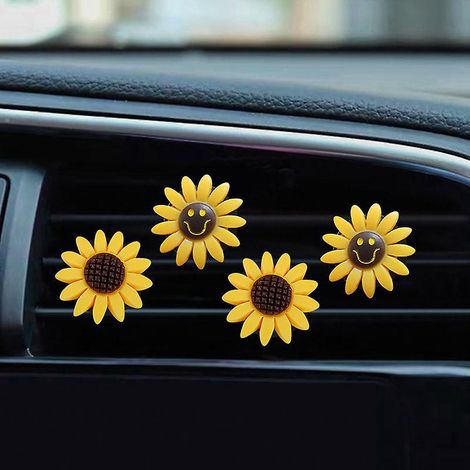 lot De 4 Clips Pour Radiateur De Voiture Avec Des Clips Mignons Fleur De Soleil Pour Dsodoriser La Voiture Clips Intrieurs Pour Grillage D'aration (1/5)