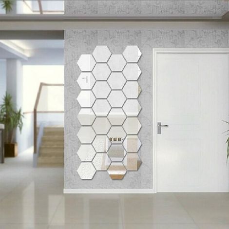 Stickers muraux miroirs hexagonaux amovibles - - Décoration intérieure - Argenté - 8cm (1/4)
