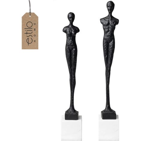 Grande sculpture décorative moderne - Couple homme-femme - Métal noir avec socle en marbre (1/5)