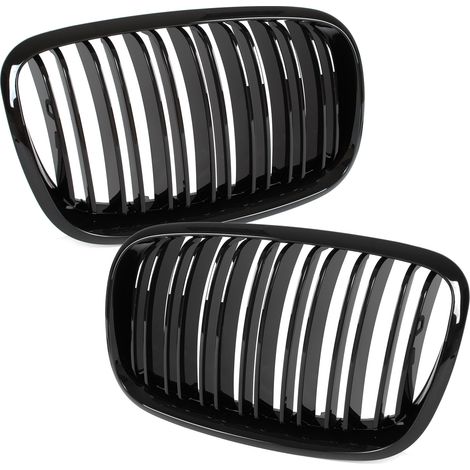 BMW X5 E70 06-13 Nierengitter zwischen den Scheinwerfern (links + rechts), schwarz glänzend, Doppelsteg