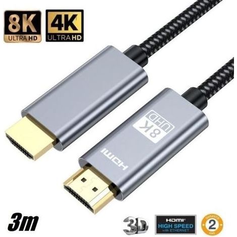 Câble HDMI 2.1 3M 8K 60Hz 4K 120Hz Ultra HD eARC HDR Blu-ray 48Gb/sec Cables HDMI For PC PS5 HDTV Monitor (1/4)