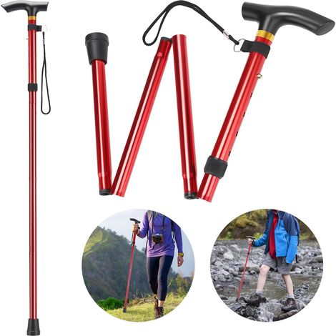 Vier-in-Eins-Falt-Trekkingstöcke aus Aluminiumlegierung, rutschfest, unisex, geeignet zum Wandern, rot.