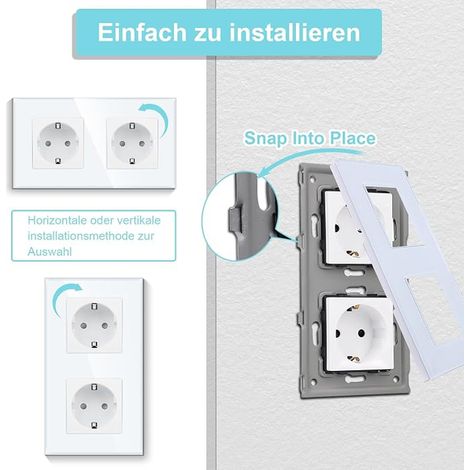 Set of 2 double sockets in gold glass - double Schuko socket with child safety - protective contact 16 A - wall socket with glass frame (1/4)