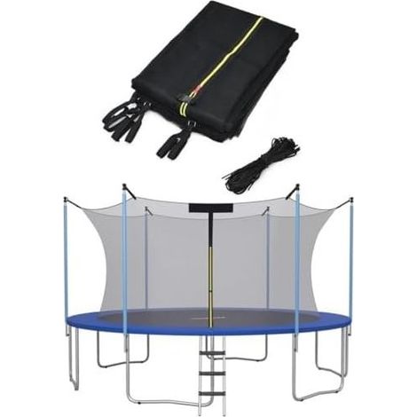 Sicherheitsnetz für Trampoline im Innenbereich, 1,8 m/2,4 m/3 m/3,6 m/4,2 m/4,8 m, Doppelreißverschluss und Schnallen, 1,8 m/2,4 m Stangen, Schwarz, 4,2 m - 6 Stangen (1/5)