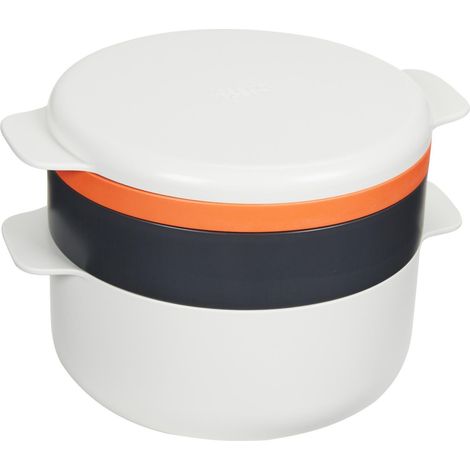 Set de 4 Pièces Empilables pour Cuisson au Micro-ondes Blanc Orange et Gris (1/4)