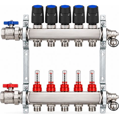 BADfabrik24 Eco Heizkreisverteiler Edelstahl für 5 Heizkreise mit 5 Stück Strawa Strawatherm Stellantrieb 230 V stromlos geschlossen (1/5)