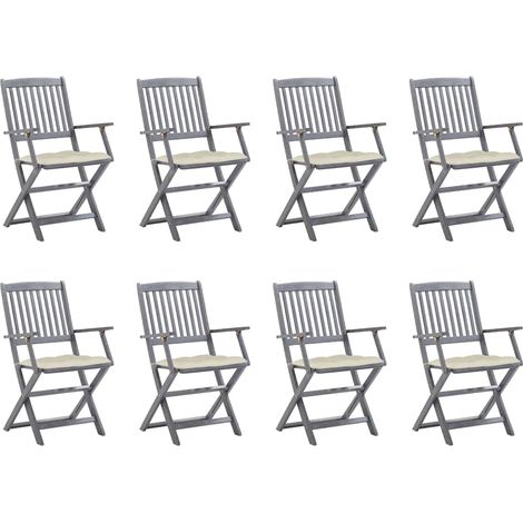 Lot de 8 Chaises de jardin pliables - Chaise d'extérieur pour terrasse/jardin avec coussins Bois d'acacia BV887578 - BonneVie (1/5)