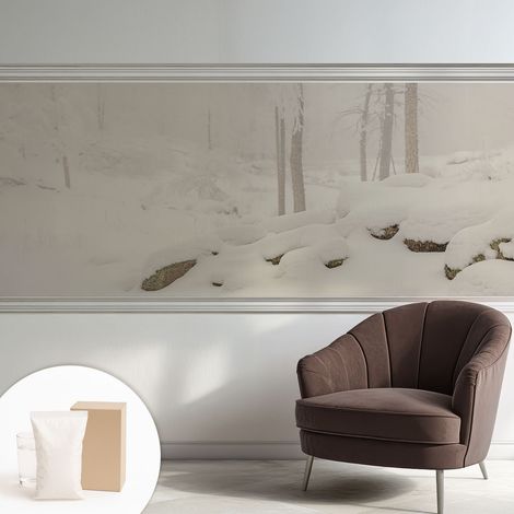 Papier peint intissé décoratif pour salon chambre et cuisine Facile à poser avec colle Forêt enneigée 250x104 cm (1/5)