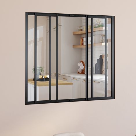 Techo corredizo de cristal de 4 hojas An. 120 x Al.108 cm en metal negro y cristal templado