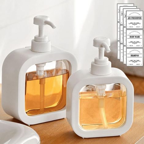 Dispensador de jabón, dispensador de jabón recargable para cocina y baño, dispensador de jabón con etiqueta impermeable, dispensador de detergente líquido para lavavajillas, 300 ml, 2 unidades (1/4)