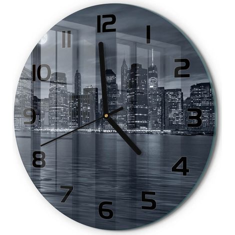 Horloge Murale Ronde Pratique et Décorative Verre Trempé Silencieuse New York la nuit fi 30 cm (1/5)
