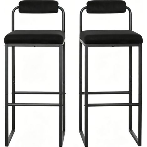 Tabourets de bar modernes en velours avec dossier et structure métallique robuste, lot de 2 (1/5)