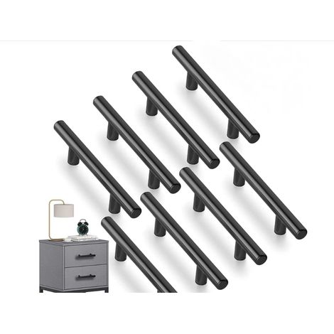 8 PCS T- Bar Bâton Cuisine Porte Poignées Tire Avec Vis(150MM), Acier Inoxydable Poignee de Meuble Cuisine Espacement des Trous de 96 mm, pour Porte d'armoire Poignées de Porte de Cuisine, le noir (1/5)