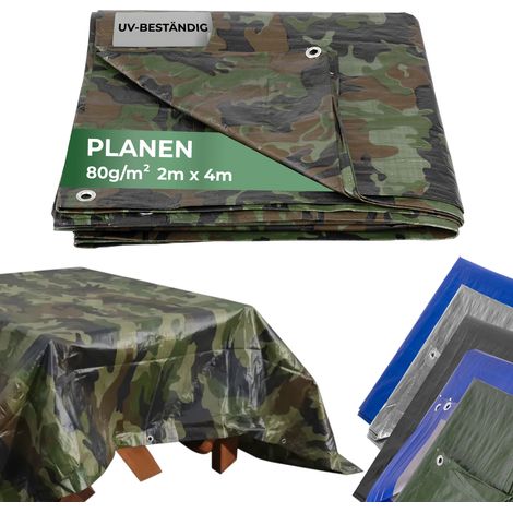 Plane Tarpaulin Khaki 2x4 m, 80 g/m, Abdeck-, Olive/Tarnung, mit Ösen (1/5)