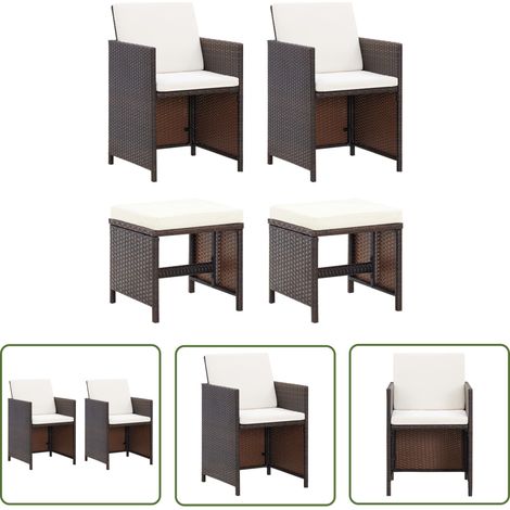 INLIFE Jeu de chaise et tabouret de jardin 4 pcs Résine tressée Marron (1/5)