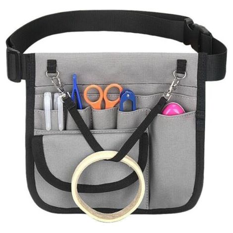 Pair Sac à outils d'infirmière, une poche à rabat, avec ceinture réglable (gris)