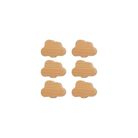 Set mit 6 einlochigen, wolkenförmigen Holzknöpfen aus Buchenholz – Holzgriffe für Schränke und Kleiderschränke – Kommodenknöpfe inklusive Schrauben und Dübeln (1/5)