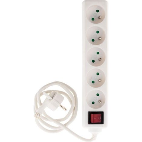 Zenitech – Bloc multiprise extraplat 5 prises 16A – Interrupteur intégré – Longueur 1m – Puissance 3680W – Conforme NF