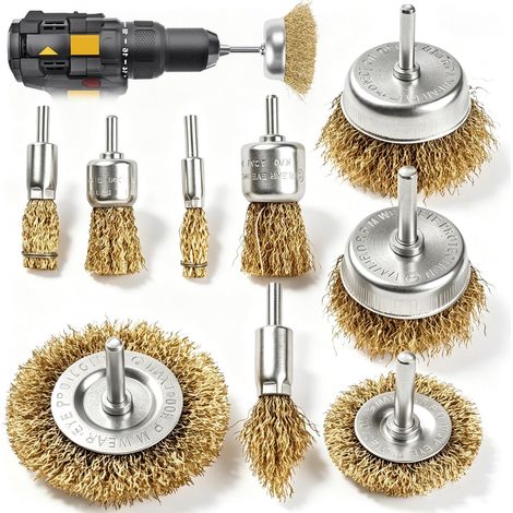 9 Pcs Brosse Métallique pour Perceuse, Brosse en Laiton pour Perceuse (1/5)