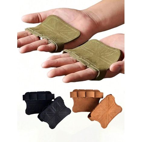 2 Gants d’entraînement à l’haltérophilie en cuir, protection de la paume, pour femmes et hommes, grip pour fitness, gymnastique, tractions, exercices d’haltérophilie, Marron