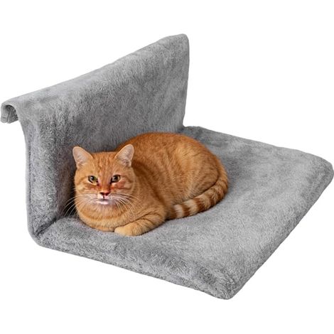 1 - Lit chauffant pour chat - Hamac radiateur - Housse en peluche lavable et cadre en fer forgé pliable pour petit et moyen chat gris 40x30cm (1/5)