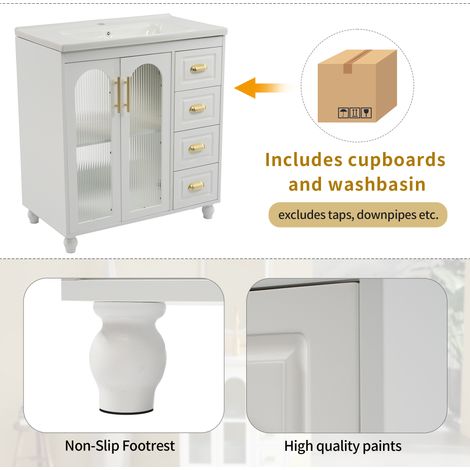 Meuble vasque 80cm avec meuble sous vasque et lavabo céramique blanc, salle de bain, rangement, 1 pièce (1/5)