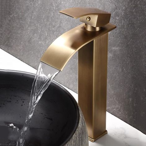 Robinet lavabo cascade - laiton/bronze - surélevé - monotrou (1/5)