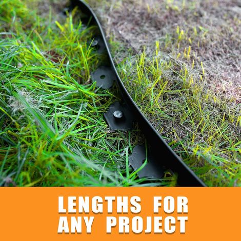 Tondeuse de jardin en plastique 10 m avec 30 piquets d'ancrage Tondeuse à gazon flexible Tondeuse à gazon avec piquets robustes Idée de jardin Largeur 5 cm, épaisseur 0,3 cm Vert (1/4)