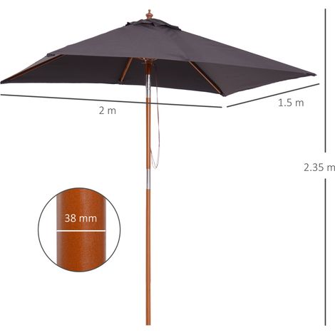 Parasol de jardin pliant en pin 200x150x230cm, 3 positions réglables, gris foncé (1/5)