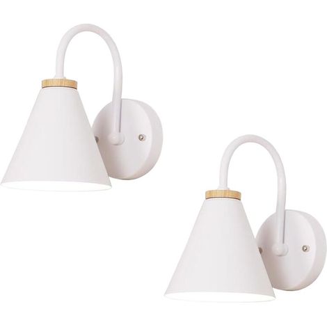 2X Applique Murale Moderne En Bois Applique Murale Minimaliste Rétro (Blanc) Lampe Murale Nordique Pour Salon Chambre Étude Porche Couloir E27 (1/5)