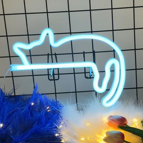 Enseigne lumineuse LED en forme de chat, couleur bleue, thème Noël, alimentée par USB, fonctionne sur piles.-AquaForge (1/5)