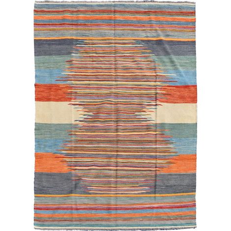 Tapis kilim fait main en laine 203x295 multicolore rectangle motif oriental (1/4)