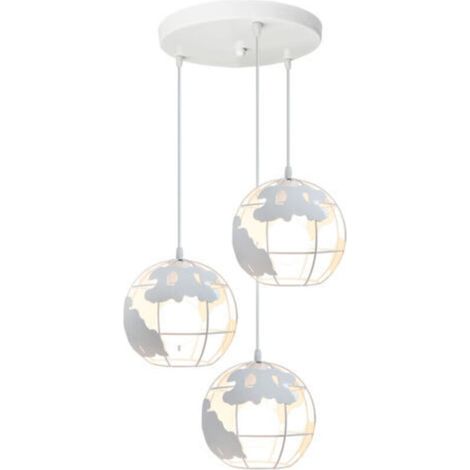 Vintage Retro White Metal Pendant Light with 3 Lights, Creative Industrial Ceiling Light for Bedroom, Cafe and Bar (1/5)