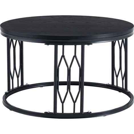 Tavolino da caffè rotondo nero in MDF e metallo, 70 x 40,5 cm, design moderno (1/5)