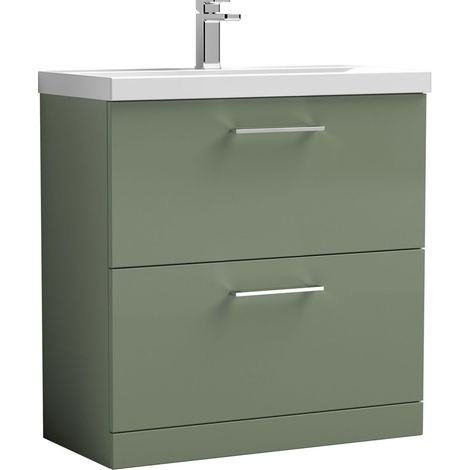 Balterley  Contemporary Bathroom 2-Drawer Floor-Standing Thin-Edge Vanity Unit Basin, Satin Green, 800mm