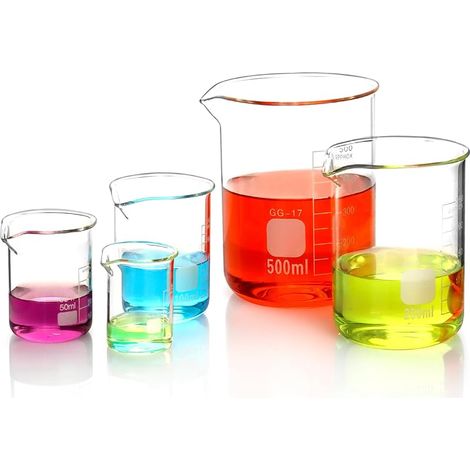 Bécher Gradué 25ml 50ml 100ml 250ml 500ml en Verre Borosilicate, Lot de 5 Verre Doseur pour Laboratoire et Cuisine (1/5)