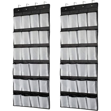 Sacs à chaussures suspendus - Sacs de rangement pour chaussures - Organisateur de placard à suspendre à la porte - Rangement suspendu - Lot de 2 - 48 compartiments - Idéal pour l'organisation de la ma (1/5)