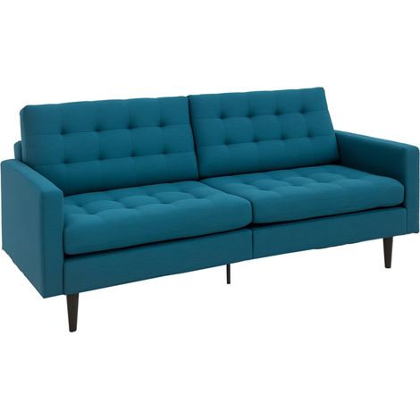 Canapé Convertible 3 Places Design Contemporain Dossier Inclinable Indépendamment 3 Positions Lin Bleu Canard (1/5)