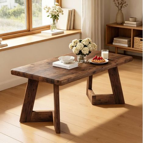 Table basse rectangulaire 120 x 60 x 51 cm en panneau de particules effet bois rustique HAVRYA (1/5)