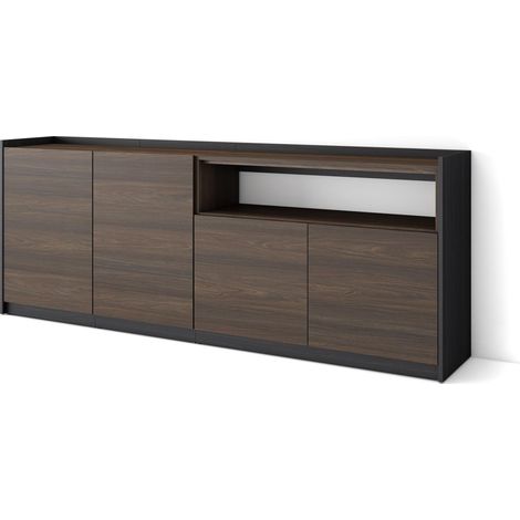 Skraut Home - Aparadores para salón, 207x37x80cm, 4 Puertas, Armario, zapatero, Roble oscuro y Negro (1/5)