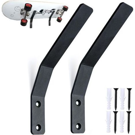 Lntyq Support Skateboard Mural, Supports Muraux pour Skateboards en Métal, Support de Rangement pour Planche à roulettes, Longboards, Snowboard, Porte Ski Mural (2 Pièces, Noir) (1/5)
