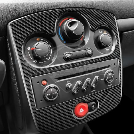 Protection de panneau de console (noire) compatible avec Renault Clio 3 (2006-2012) - Autocollant en fibre de carbone - Garniture de cache central CD/climatisation - Accessoires intérieurs auto (1/4)