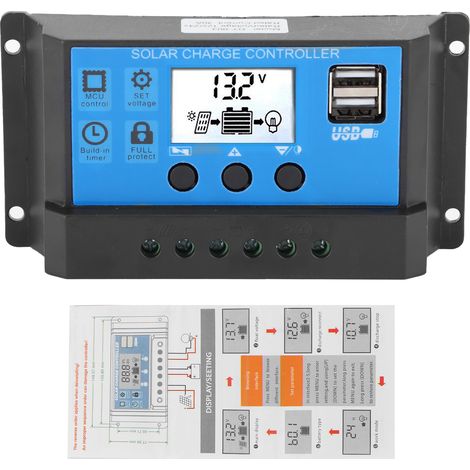 Régulateur de charge solaire LCD 30A 12V 24V, identification automatique, contrôle PWM 4 étages complet (1/5)