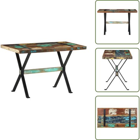 Table à manger 120x60x76 cm Bois de récupération massif - Table À Manger Industrielle - Table Repas Bois Recyclé - Table Design Vintage - Meuble Salle À Manger Rustique - Table Solide Acacia (1/5)