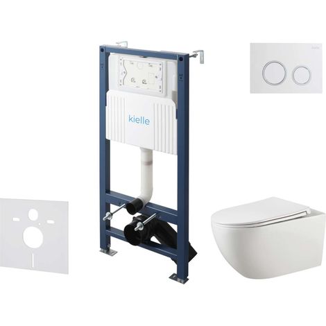 kielle Genesis New - Set di installazione pre-parete, WC Gaia, Rimless, sedile softclose e pulsanti Gemini New II, bianco lucido/cromo 30528SS13
